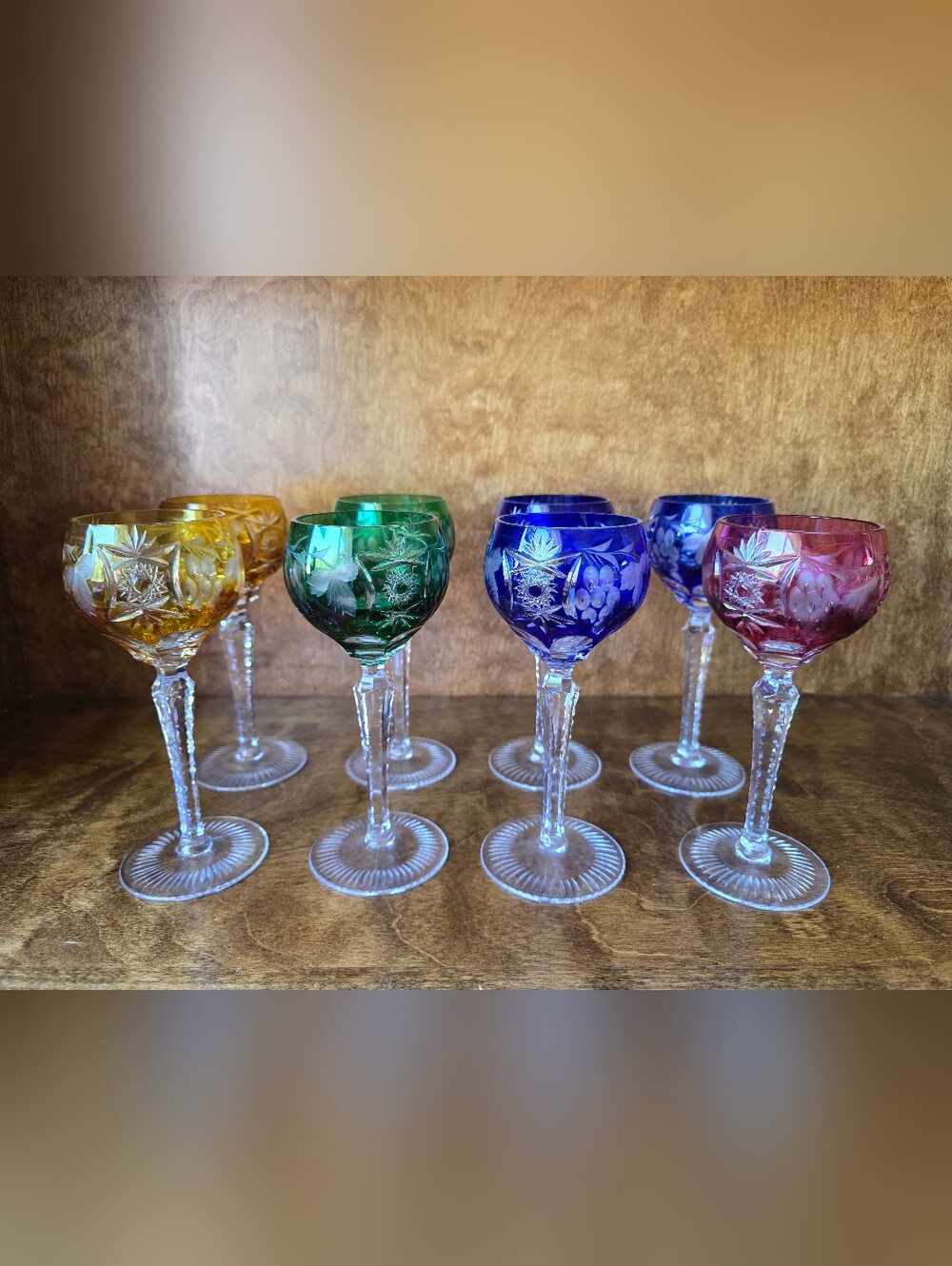 Lot of 8 Vintage Hand Blown Nachtmann Traube Crystal Hock Wine Glasses 6-7/8"